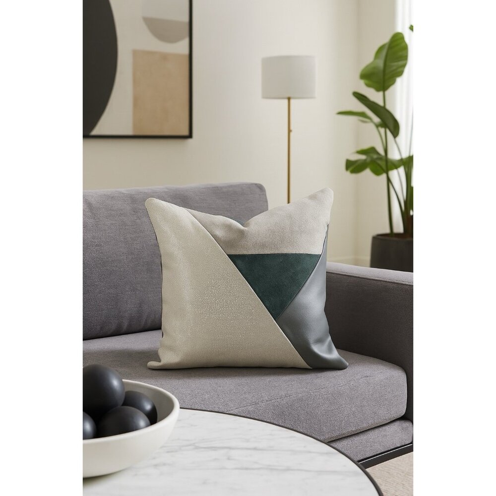 Real Genuine Leather Pillow Cover - Sofa Cushion Case - Decorative Throw Grey US